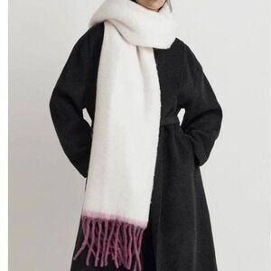 Madewell White Hot Pink Contrast Fuschia Nouveau Pink Fringe Scarf 82x17 Rare